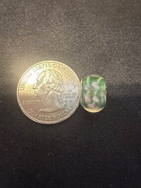 Green Glass Floral Rondelle Bead